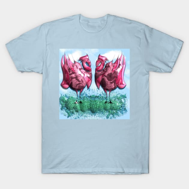 Mirroring, pink birds T-Shirt by Nourelyakine_art